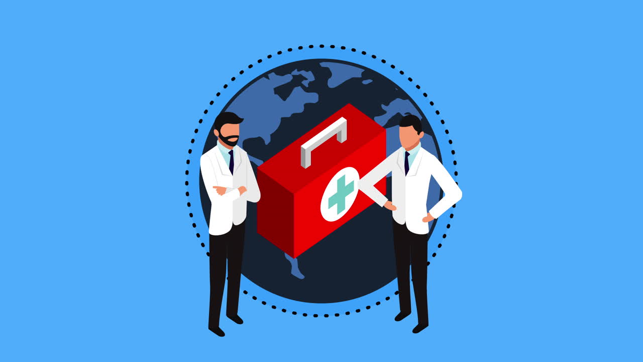 médicos profesionales con el planeta del mundo y kit médico