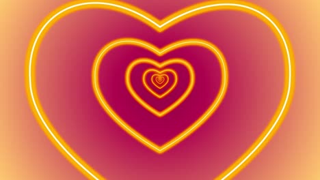 corazón romance amor animación día de san valentín portal de túnel de luz de neón efecto visual fondo color abstracto rojo amarillo