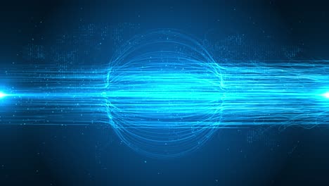Blue futuristic digital data transfer neon line technology loop background bright beams abstract