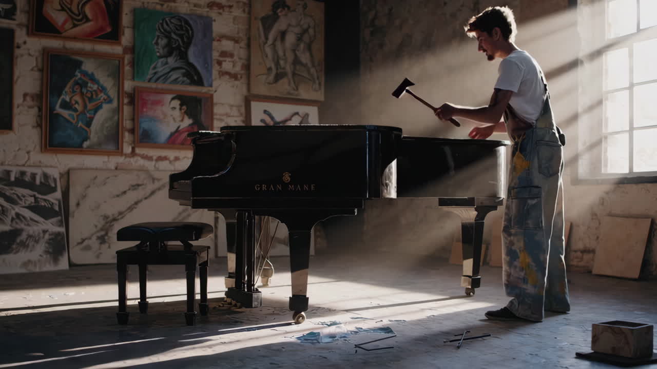 Piano Repairman in a Creative Workshop