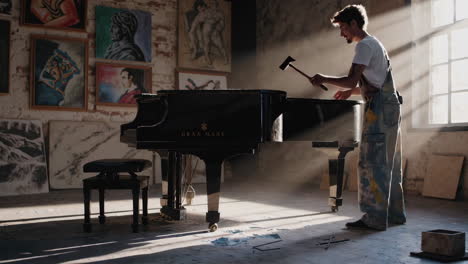 piano repairman in a creative workshop