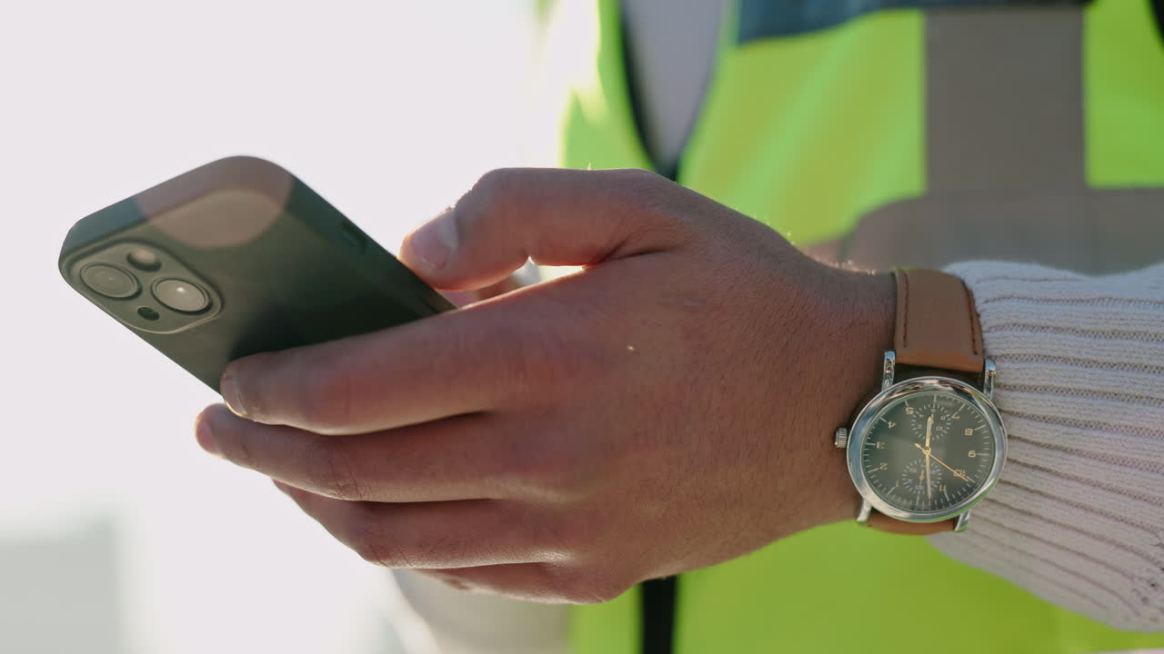 hombre de construcción, manos o teléfono para la construcción