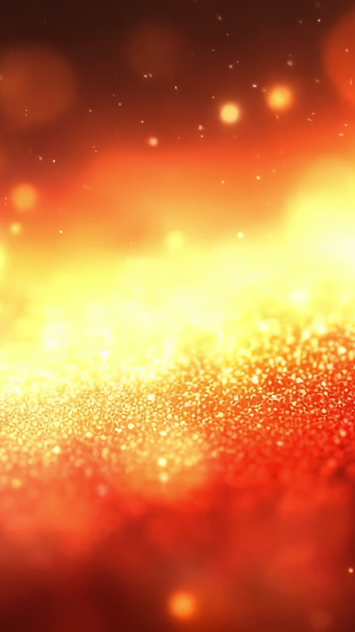 Sparkling particles create a warm glow. Glimmering orange and gold particles fill the space, radiating warmth and creating a captivating ambiance.