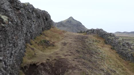 Aerial-of-rugged-landscape-in-Iceland-formed-by-volcanic-activity