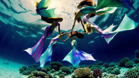 mermaids in a circle underwater