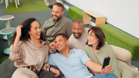 Diversity,-selfie-and-staff-in-modern-office