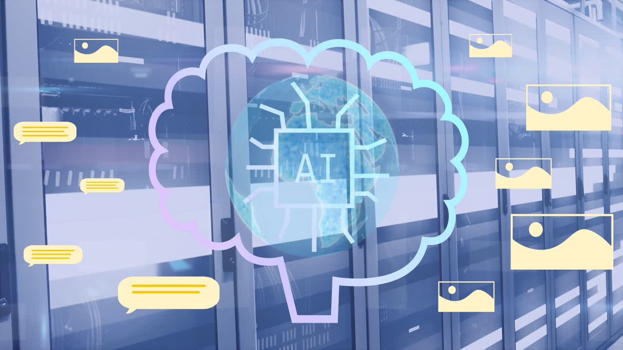 컴퓨터 서버를 통해 텍스트 및 데이터 처리의 애니메이션