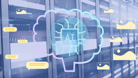 animation of ai text and data processing over computer servers