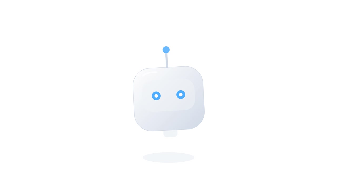 Personaggio robot carino animato che ammicca su sfondo bianco