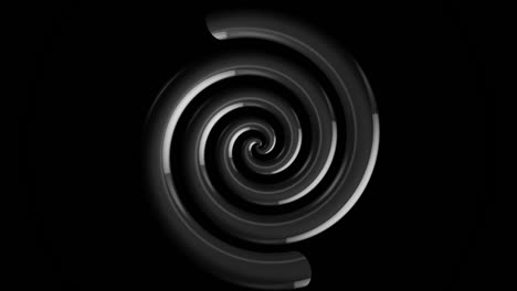 espiral futurista de color plateado en fondo negro, bucle sin costuras. animación. hélice hipnótica abstracta que gira sin fin, monocromática