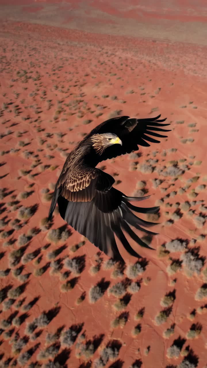 Eagle in Flight over a Red Desert Landscape