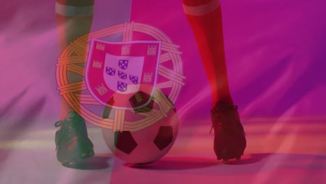 animation of male soccer player over flag of portugal