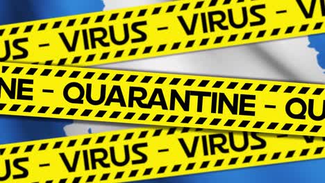 animation of the words quarantine and virus written on tape