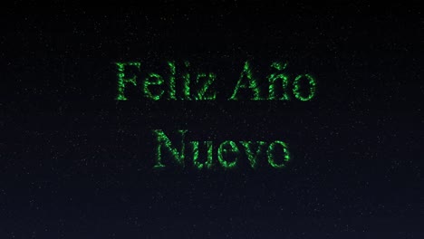 Animation-of-happy-new-year-greetings-in-shimmering-green-letters-and-fireworks