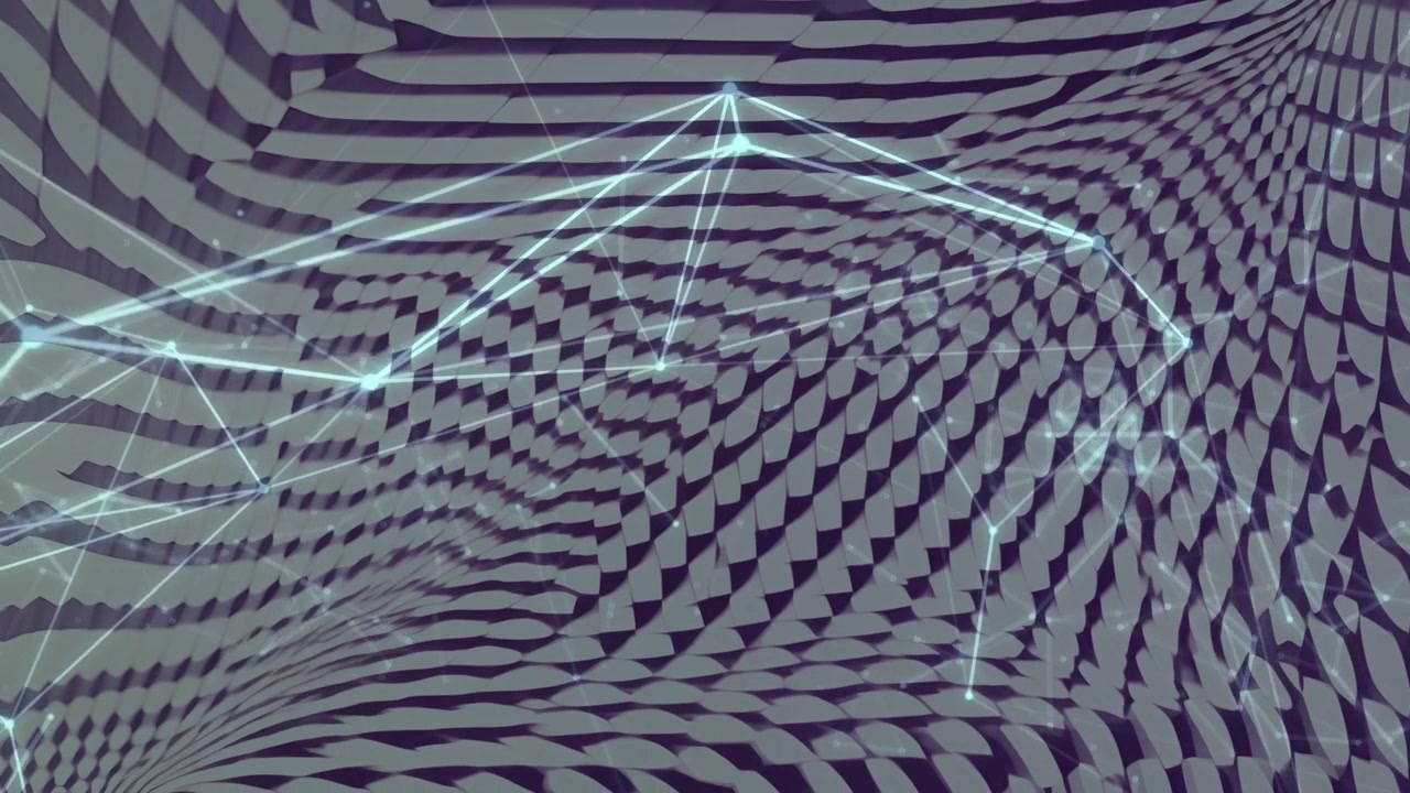 Glowing node network lighting up from lower-left ripple, forming links and visualizing connectivity