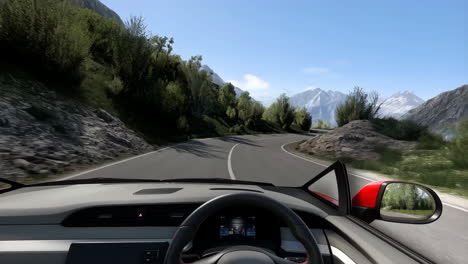 first-person view of driving on a mountain road
