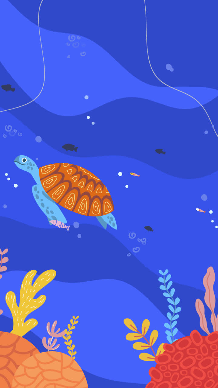 Underwater Scene with Turtle and Coral Reef