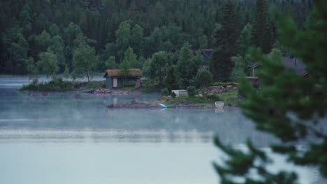 steam coming from the river with green forest in norway