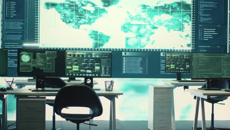 empty governmental cyber defense and surveillance room