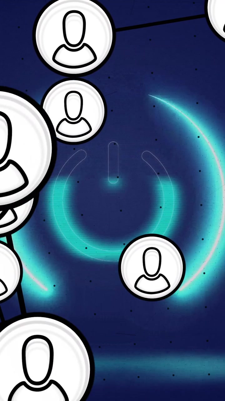 User icons connected by lines, network connections animation over blue background