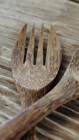 wooden spoon and fork on table