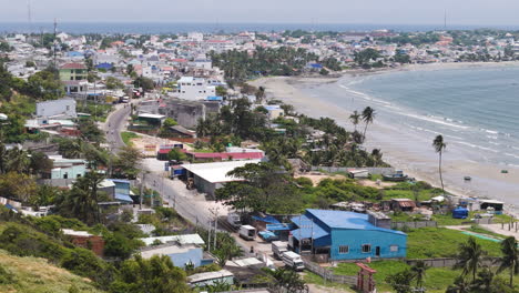 fisherman town next to coast in thailand, aerial drone view