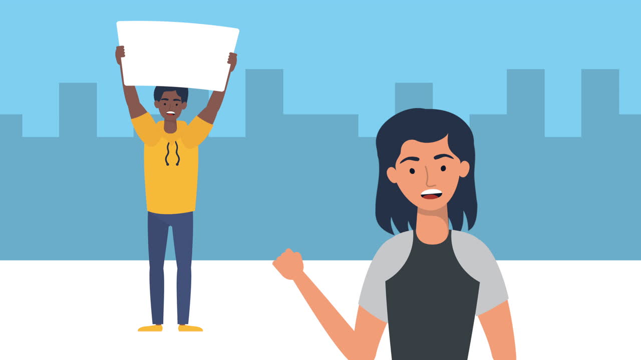 Human rights animation with diversity people on the city | Premium ...