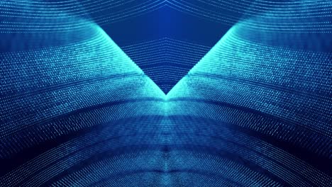 tema abstracto de ciencia ficción con ondas de espejo de partículas. fondo azul abstracto en bucle de 4k de partículas de brillo forman líneas curvas, superficies estructuras simétricas. bg digital con holograma de partículas.