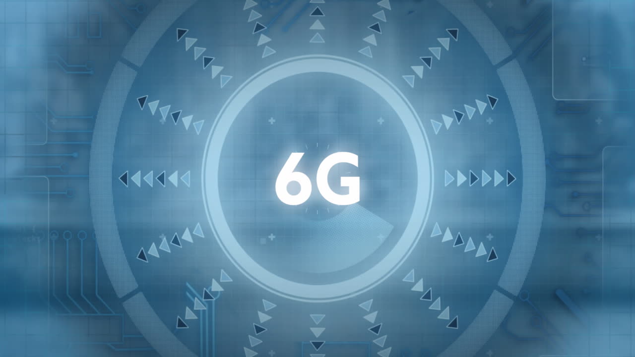 Animation of 6G technology with futuristic digital interface in geometric patterns