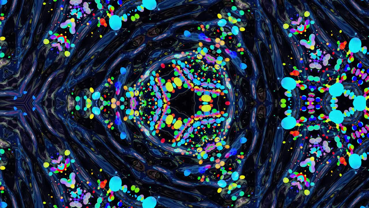 efecto caleidoscopio de la superficie líquida ondulada brillante con círculos distorsionados flotan como gotas de pintura en aceite. fondo creativo con gradiente multicolor en 4k. 3d