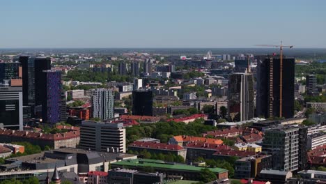 Aerial-Truck-Right-Above-Modern-Business-District-in-Maakri-Tallinn,-Estonia