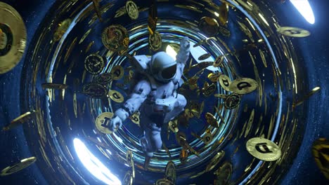 astronauta en un vórtice de criptomonedas