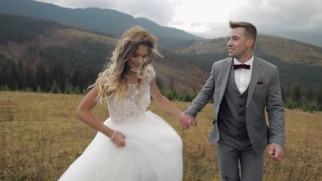 romantic wedding couple in the mountains