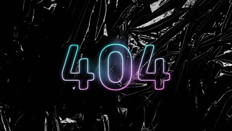 animation of illuminated 404 number over white abstract pattern against black background