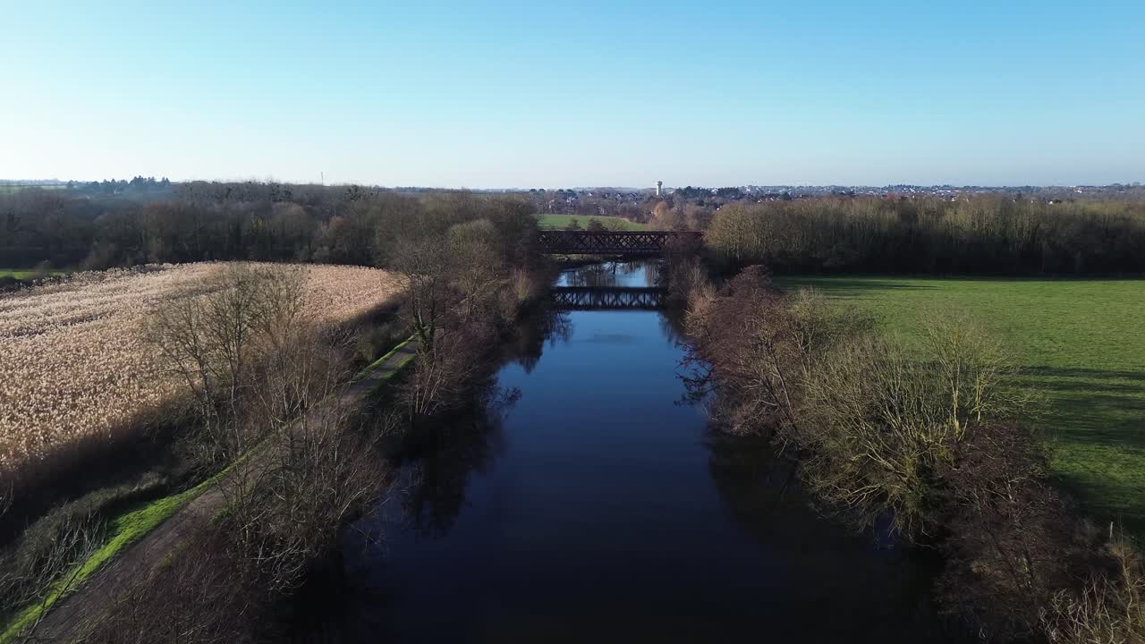 Aerial Drone View of L'Orne River Flowing Past Caen and Louvigny on Beautiful Sunny Day in Normandy France