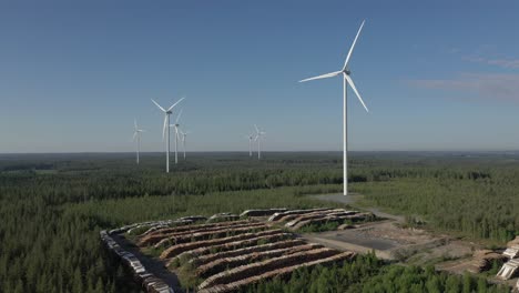 wind turbines in motion on woods by woods, lapua, finland