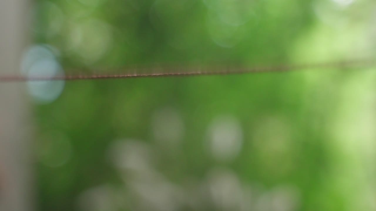 공중에 매달려 있는 붉은 끈의 근접 촬영