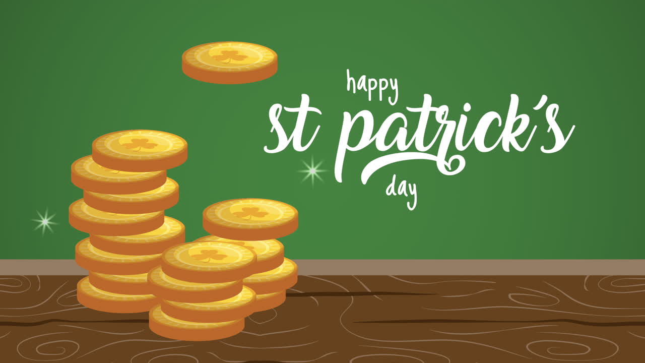 세인트 패트릭스 데이 애니메이션 카드와 글자 및 동전