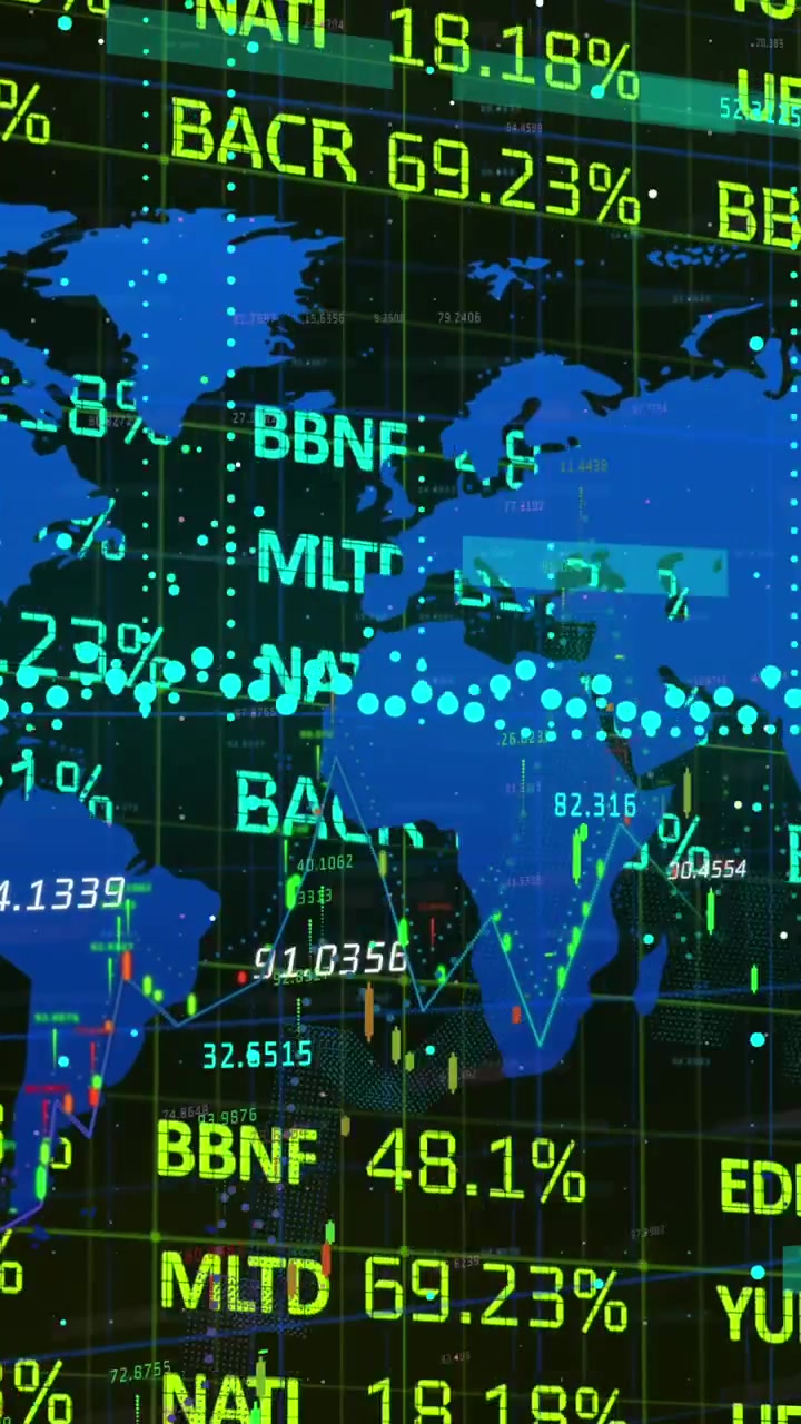 Animation of financial data processing over world map