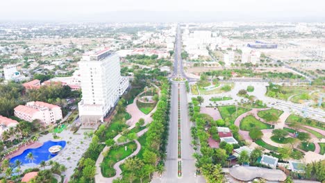 aerial view of the square in the city of phan rang–tháp chàm in the morning.