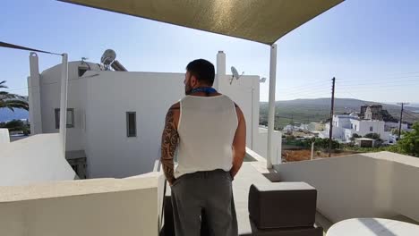 leaving the house to the terrace with pool
