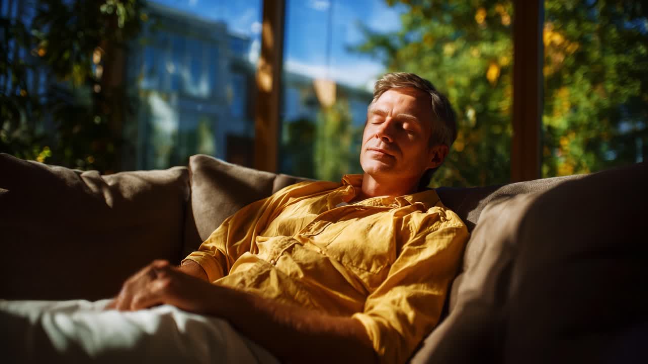 Et fredfylt øyeblikk med avslapning i et solfylt arbeidsområde: Omfavn roen mens personen nyter fredelig hvile i naturlige omgivelser