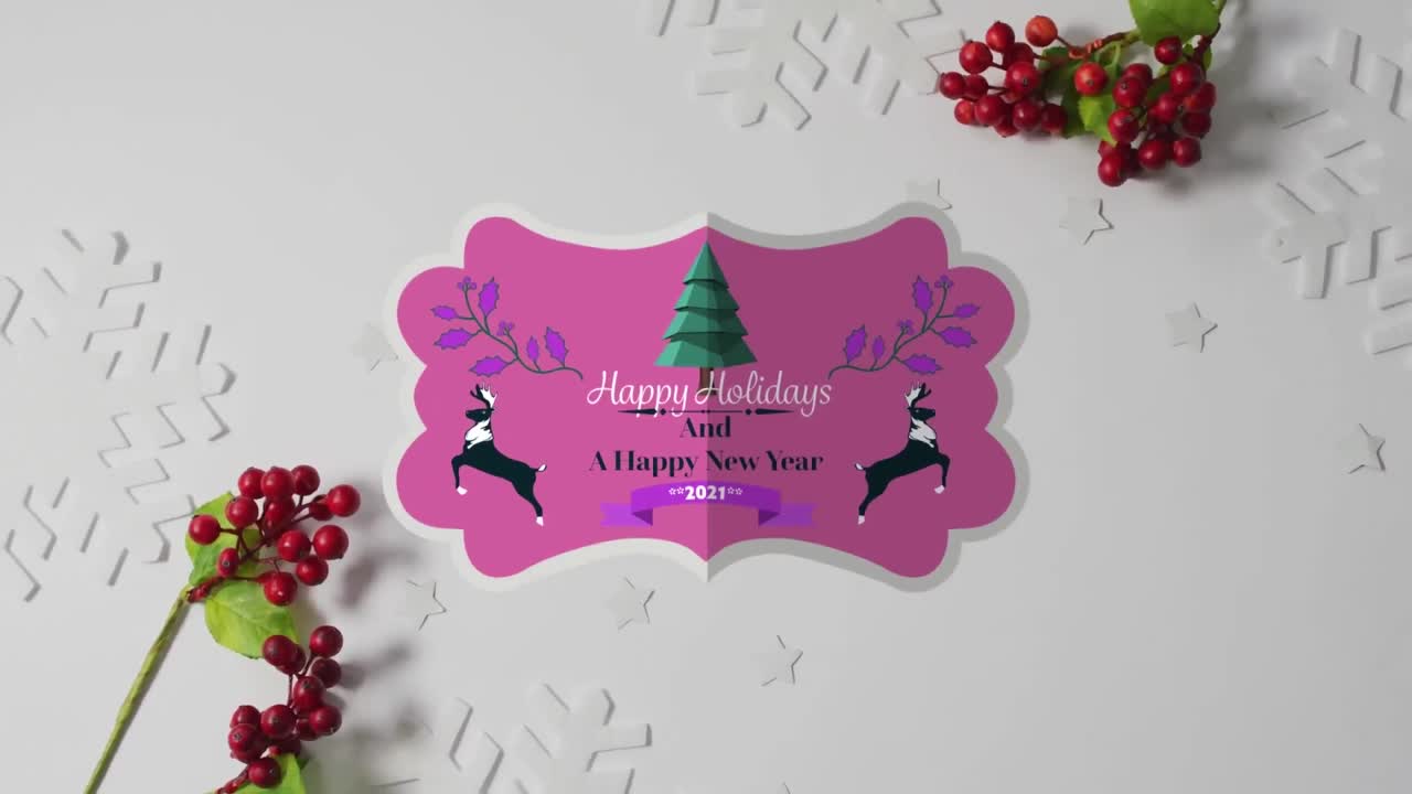 animación de felices fiestas texto sobre decoraciones de navidad