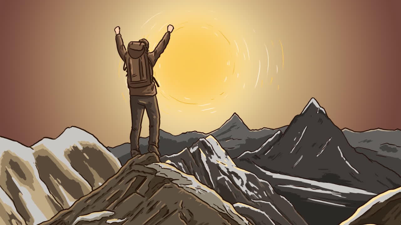 excursionista en la cumbre de la montaña