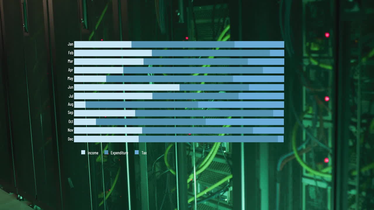 animación del procesamiento de datos en la sala de servidores