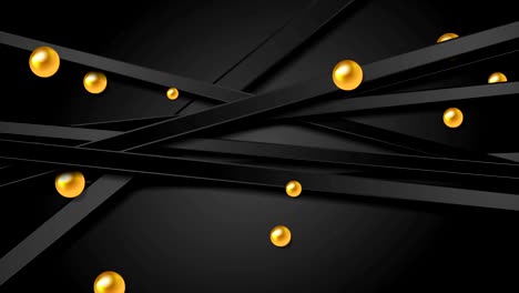 animación de video tecnológica con rayas negras y bolas doradas