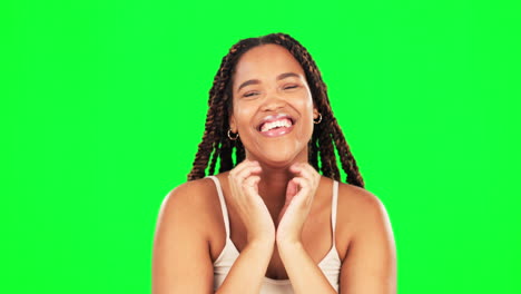 Funny-face,-laughing-and-a-black-woman-on-a-green