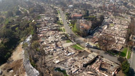 aerial view of a residential neighborhood devastated by fire