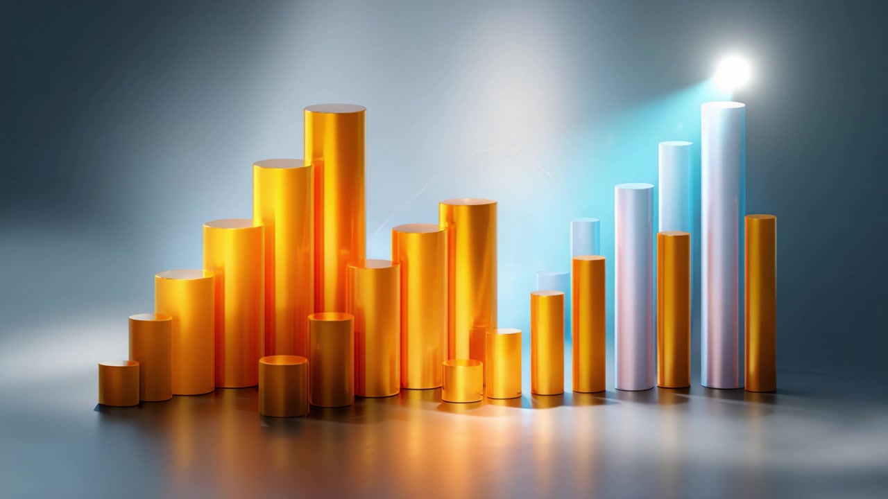 A Collection of Colorful Cylindrical Graphs Displaying Data Trends with Highlights in a Professional Environment for Analysis and Presentation Purposes