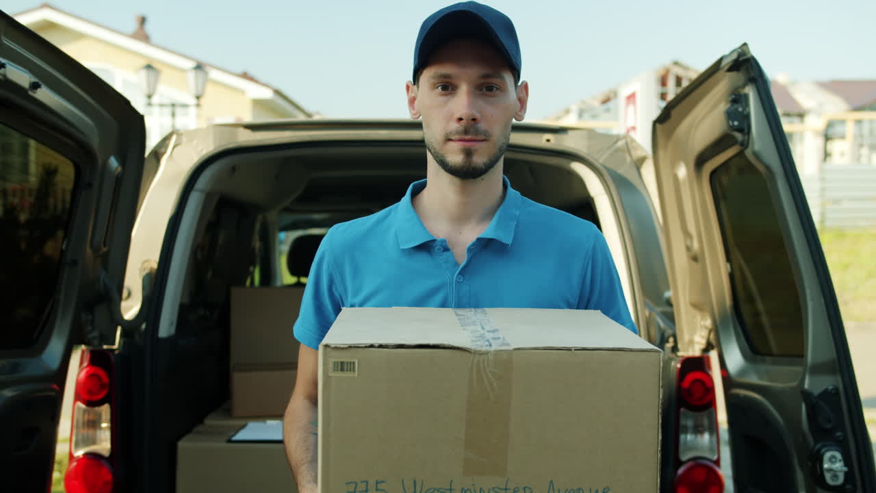 persona de entrega que tiene el paquete